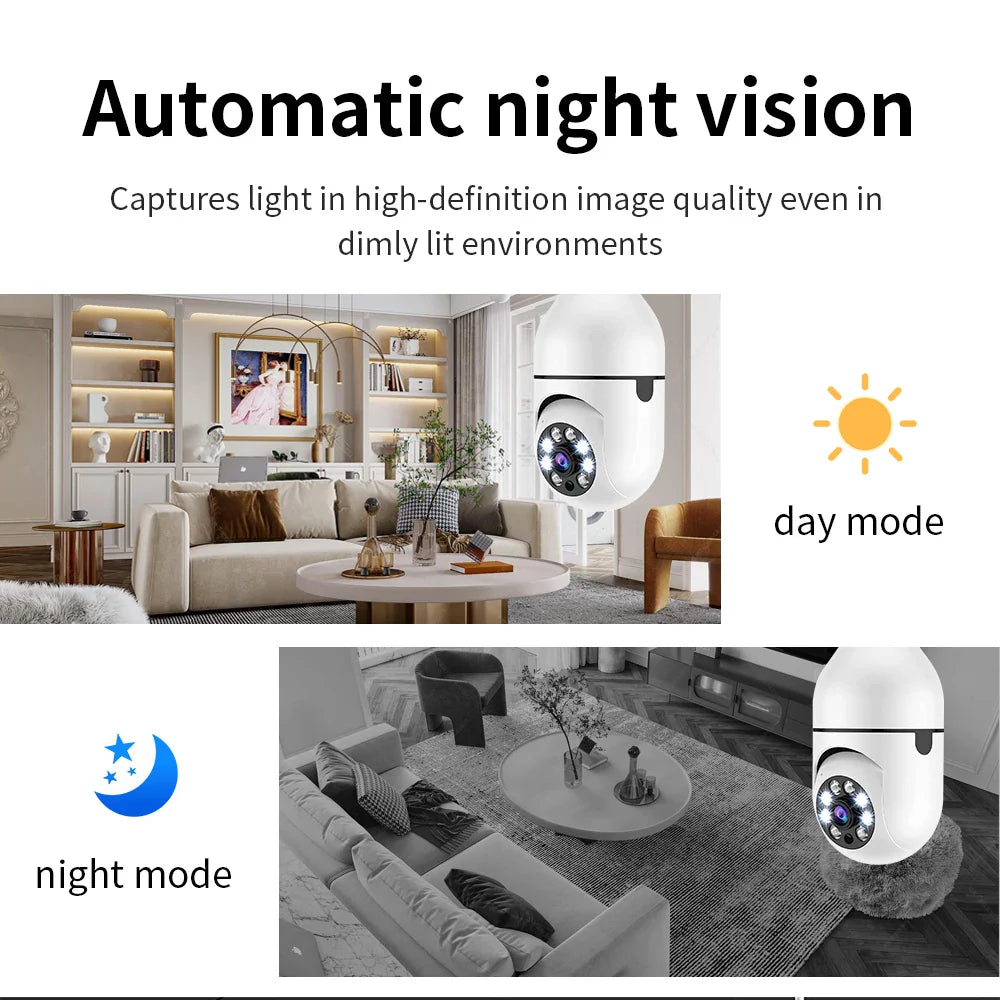 Bulb E27 Surveillance Camera Full Color Night Vision Automatic Human Tracking Zoom Indoor Security Monitor Wifi Minii IP Camera