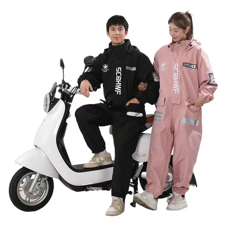 One-piece Hooded Waterproof Motorcycle Riding Raincoat Outdoor Dustproof Lightweight Work Clothes Rider Raincoat for Men Women 