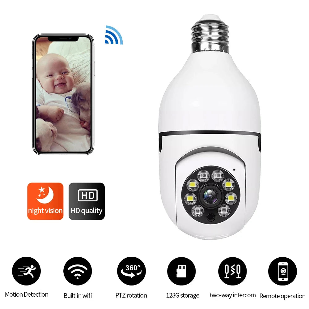 Bulb E27 Surveillance Camera Full Color Night Vision Automatic Human Tracking Zoom Indoor Security Monitor Wifi Minii IP Camera